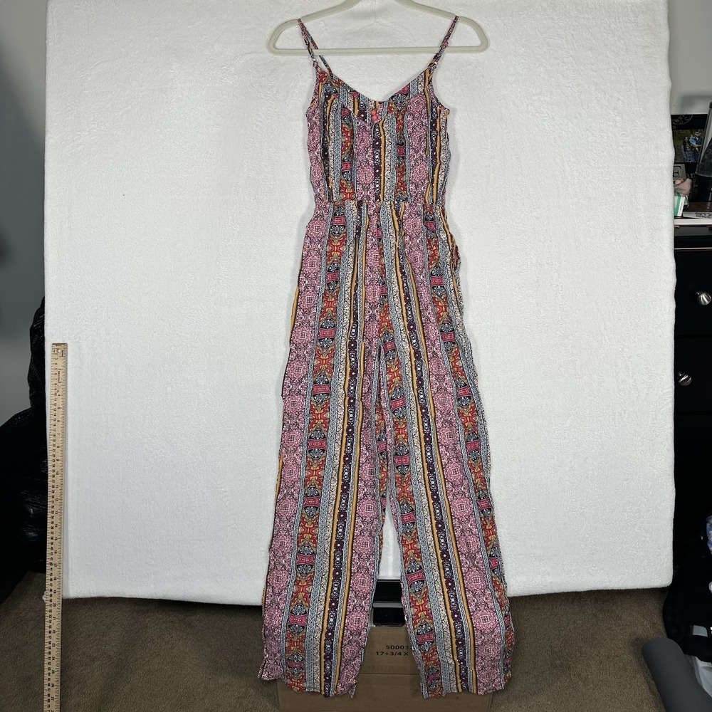 Pink Rose Vintage Jumpsuit Small S Boho Medallion Stripe Rayon Festival Wide Leg - Picture 10 of 11
